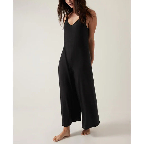 Athleta Nighttime Bliss Sleep V Neck Romper Black Sleeveless Size Large - Picture 9 of 9
